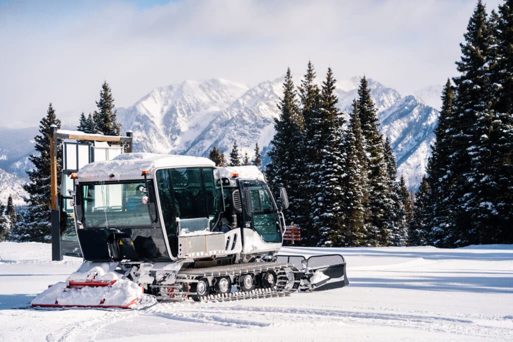 Scenic snowcat parked at the top of lift 3