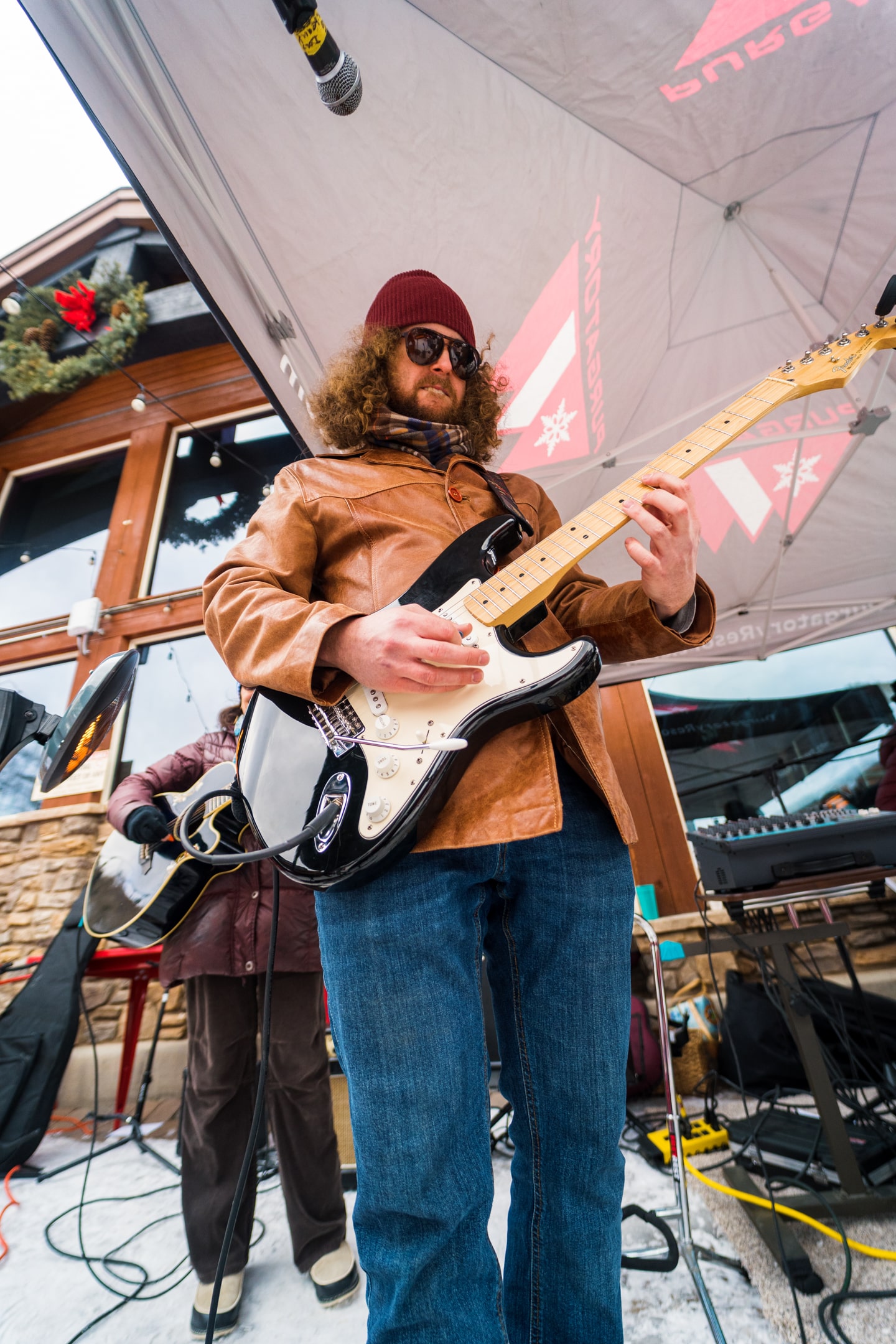 musician rocking out on the patio