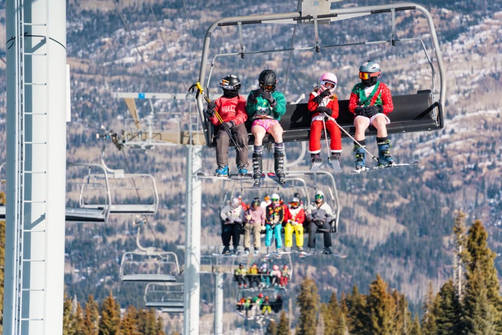 ugly sweater parade on lift